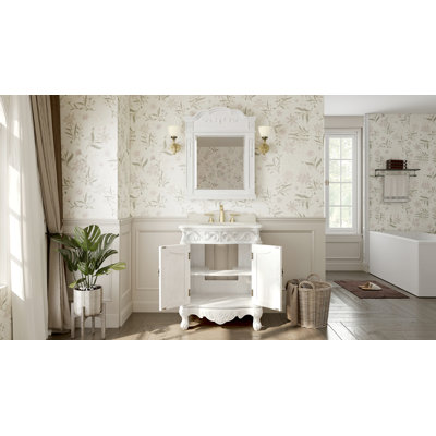 27 Inch Classic Style Antiqued White Hayman Bathroom Sink Vanity