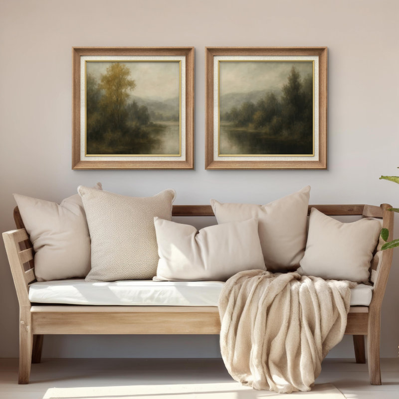 "Moody Riverside Forest Nature Landscape", ensemble de 2 reproductions d'art encadrées, H 26 po x l 26 po