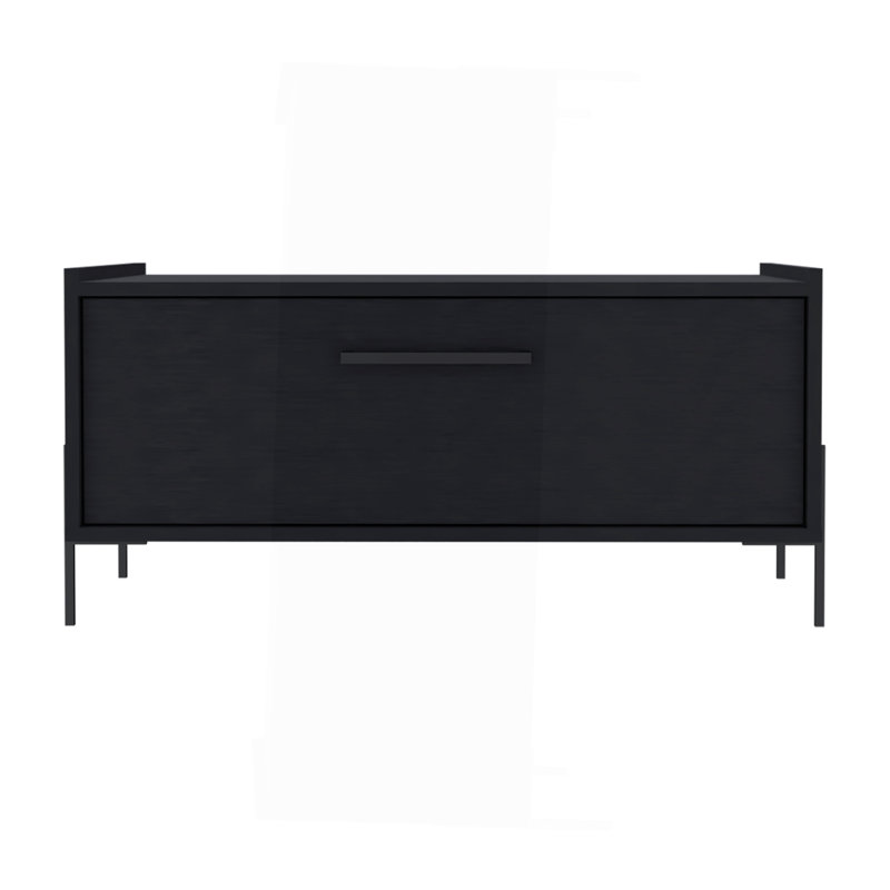 15" High Minimalistic Coffe Table With Pull Down Cabinet And Open Shelf, Black
