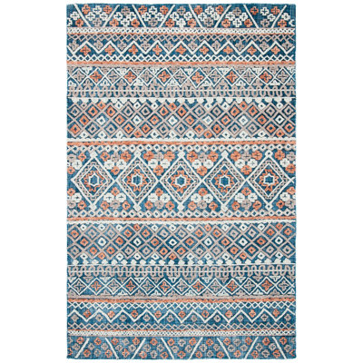 Tapis géométrique en laine / coton touffeté à la main en orange / bleu