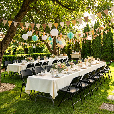 Ensemble de 2 chaises pliantes noires 350 lb, chaises en plastique robustes avec structure en acier pour les fêtes, les mariages et les événements