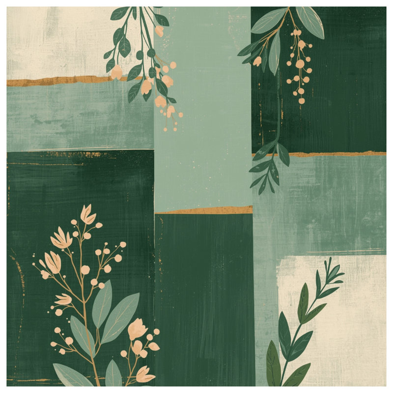 Tapis de bain vert botanique abstrait, L 34 po x L 21 po