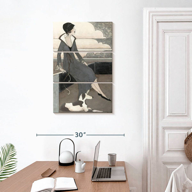 Navette Art déco avec un chien, H 32 po x l 20 po