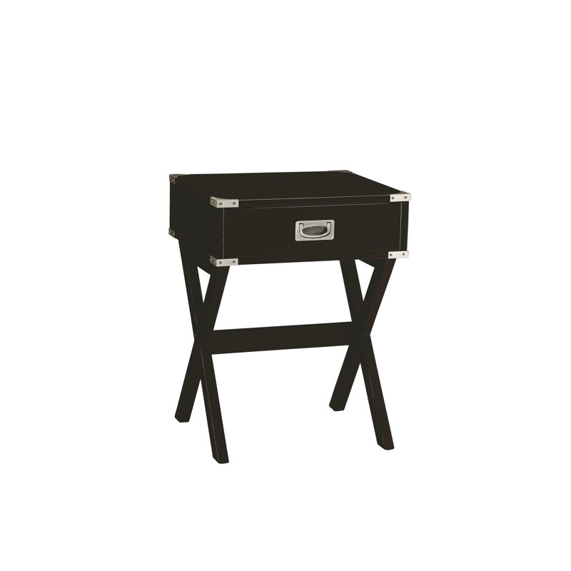 Table d'appoint moderne carrée noire avec fonction - coins en métal et base durable avec tiroir fonctionnel, Noir