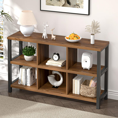 Hulste 6 Cube Storage Organizer Bookshelf, Rustic Walnut, 47 Inch