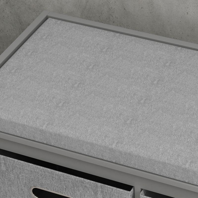 Banc à chaussures avec coussin, 3 tiroirs en tissu pour le vestibule