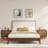 Queen Size Solid Bamboo Upholstered Headboard, Adjustable Height, Linen Cushion Rectangle Panel-1794555229