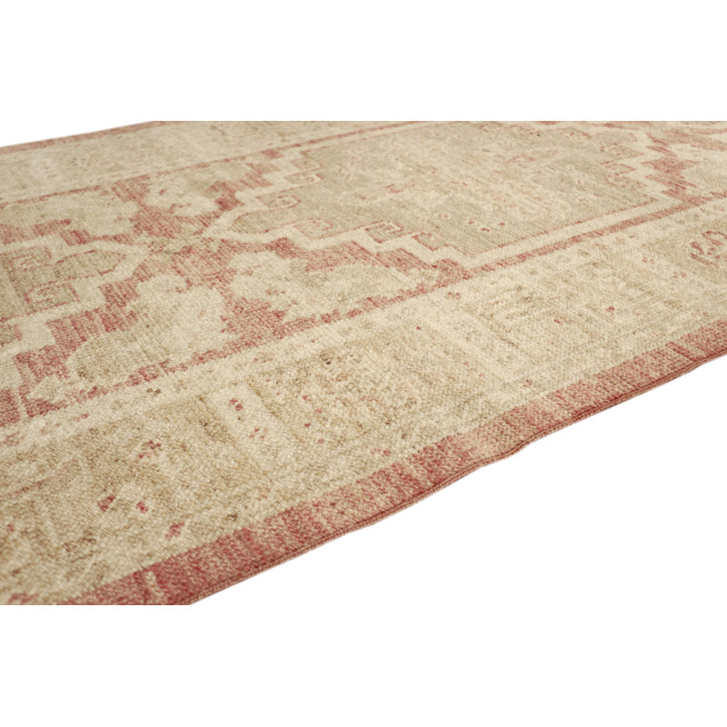 Tapis oriental rouge / beige en laine noué à la main, Tapis de couloir 2 pi 11 po x 12 pi 9 po