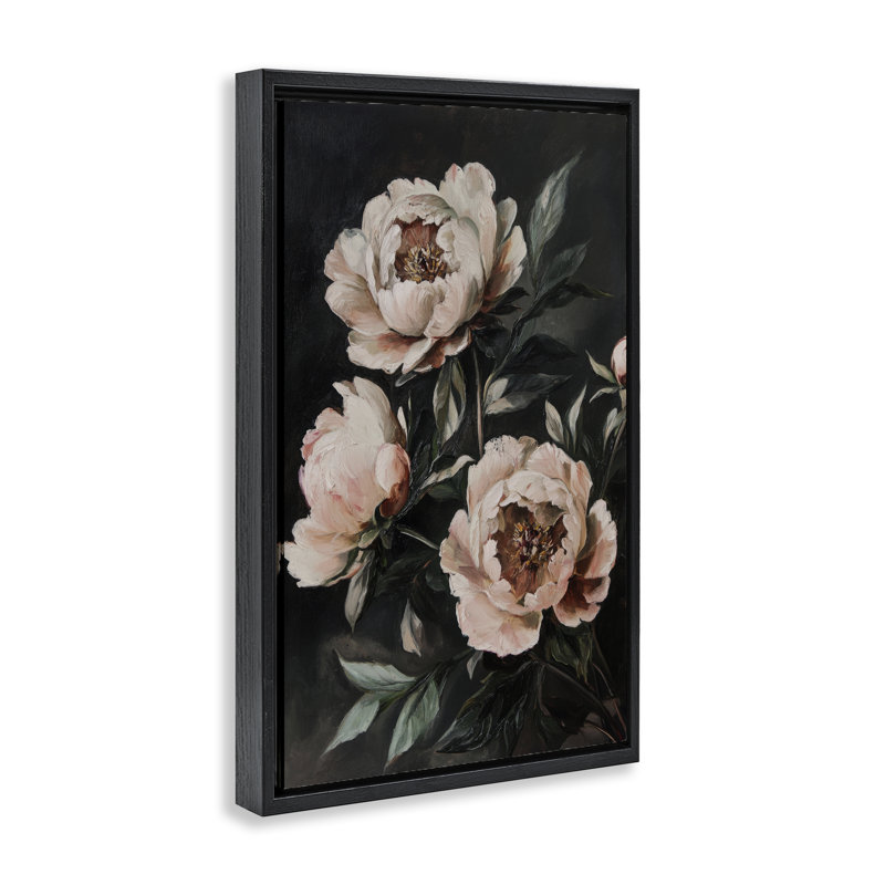 Cadre floral flottant Dusty Pink Roses, conception de Petal Prints Design, Cadre flottant noir de jais, H 25 po x l 17 po