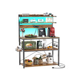 Bakers Rack With Power Outlet, Microwave Stand, 5 Tiers Coffee Bar Station With Led Lights, Kitchen Storage Shelf With 6 S-Shaped Hooks, Kitchen Rack Coffee Bar Stand, Rustic Brown