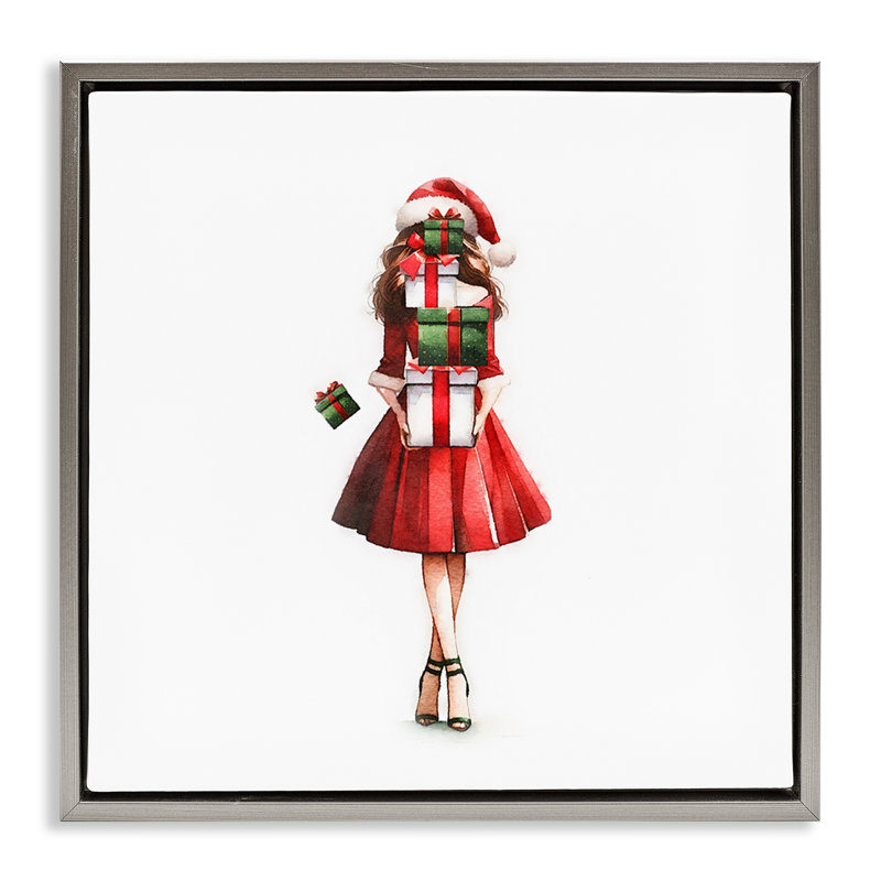 «Carrying Christmas Fun» par Amanda Greenwood, H 25 po x l 25 po, Cadre flottant gris lustré