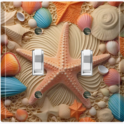 Ocean Orange Sea Shell Star Fish 2 - Gang Toggle Light Switch Standard Wall Plate