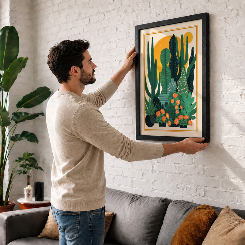 Desert Landscape Botanical - Framed Print, A2 - 59.4 x 42.0 cm, Black