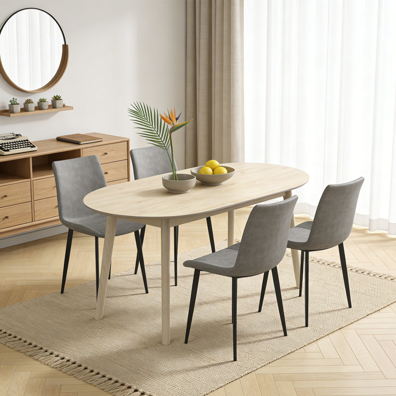63 Inch Dining Table Set For 4,modern Wood Dining Table,leather Dining Chairs 4,table And Chairs Set Of 4,ideal For Kitchen Dining Room Oak Table + 4 Dark Gray Chairs
