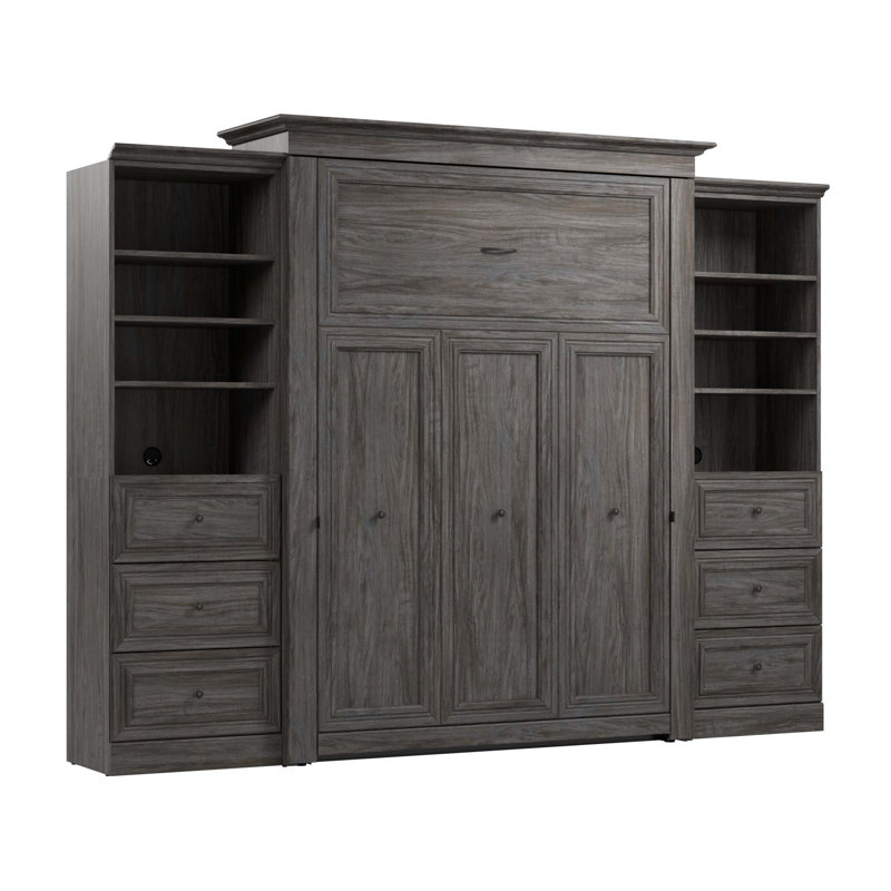 Grand lit escamotable avec rangement Alvaretta, Noyer gris