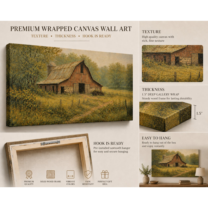 Quiet Farmhouse Wrapped Canvas Wall Art, 36"W x 24"H x 1.5"D