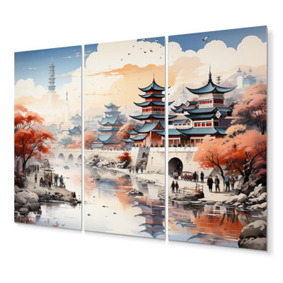 Ensemble de 3 décorations murales China Art Silk Road VI