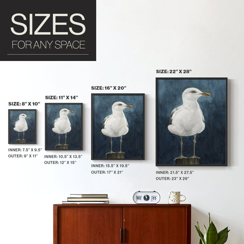 Night Gull I Framed Print - Solid Wood, 11" H x 9" W, Black