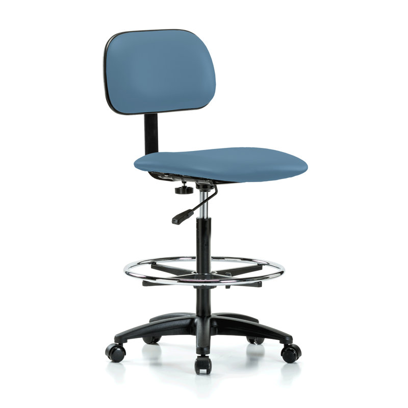 Makan PERCH Lab Chair with Adjustable Backrest and Foot Ring | High Bench Height 24-33.5", Colonial Blue Vinyl