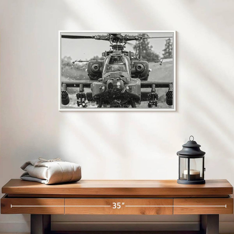 Hélicoptère de chasse Apache, Cadre flottant blanc, 19 po x 13 po