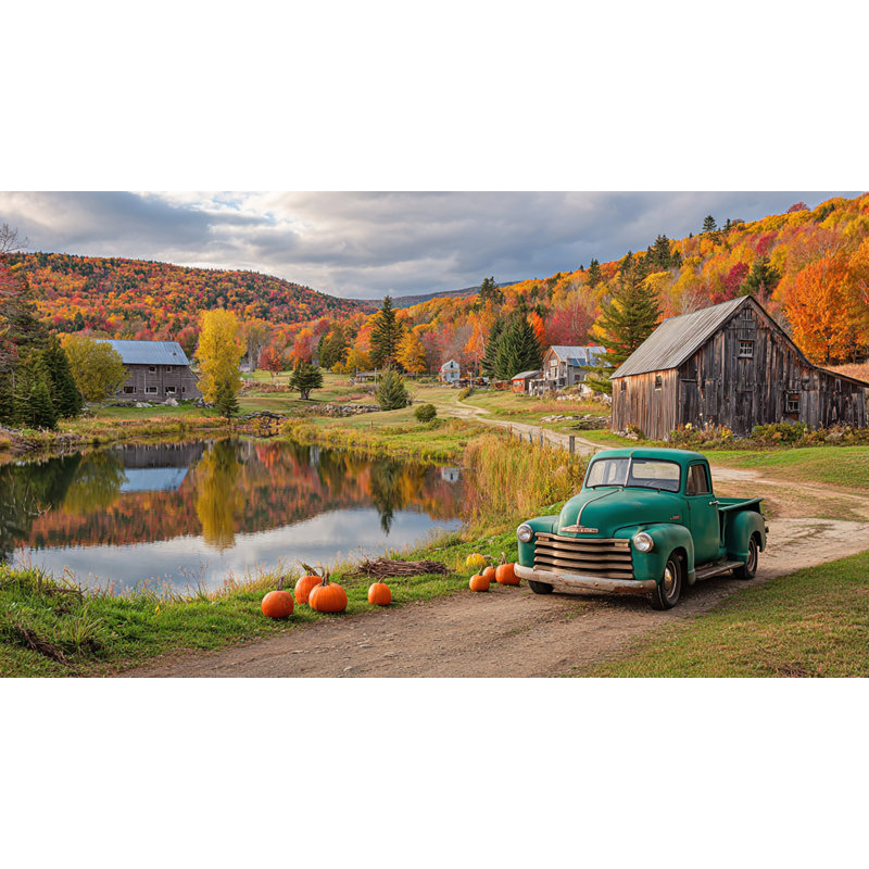 Pumpkin Lane by the Pond - Wrapped Canvas Wall Art, 20" H x 40" W