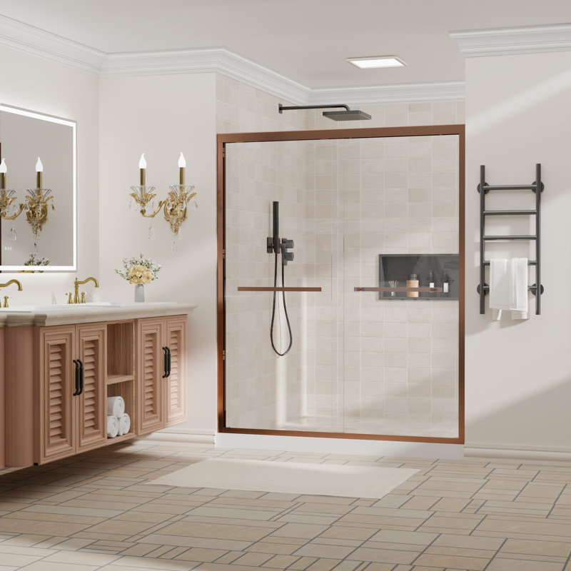 56-60 In. W X 72 In. H Double Sliding Framed Shower Door With Nano-Coated Clean Tempered Glass In Oil Rubbed Bronze