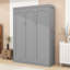 Lit escamotable double en bois pleine grandeur avec tablettes de rangement intégrées-1268805615