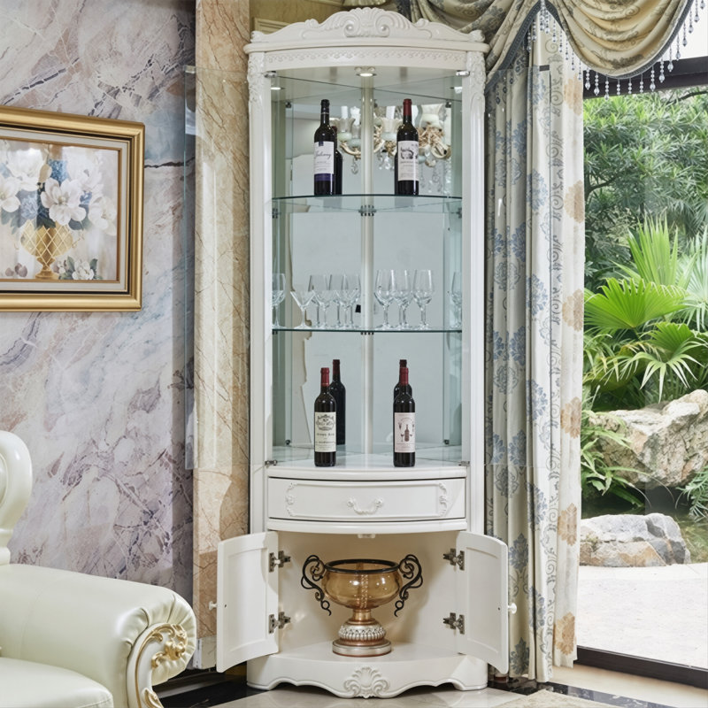 Armoire de coin 26,77 po en bois massif blanc de style européen pour le rangement du vin