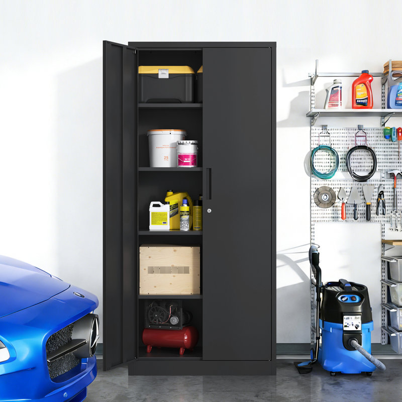 Classeur en métal noir de 72 pouces, 4 tablettes et verrou à 3 points, pour la classe de bureau à domicile, armoire haute finition rouille avec tablettes réglables, garage verrouillable, entrepôt, garde-manger, rangement grande capacité