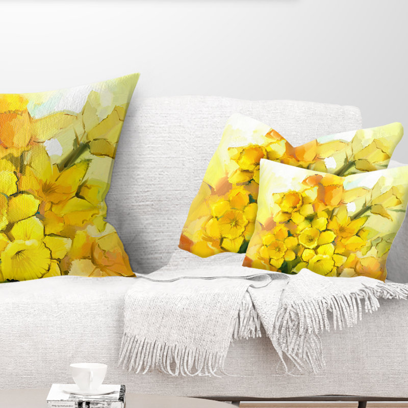 Bouquet de fleurs de narcisses jaunes - Coussin décoratif à imprimé floral, 12 po x 20 po, Rectangle