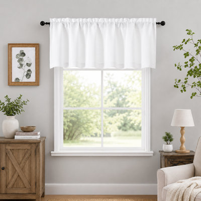White Valances for Windows 1 Pcs 22 Inch Length, Light Filtering Textured Short Small Valance Curtains for Bathroom Basement Living Room Bedroom, Half Window Curtains Over Sink, 60" W by 22" L