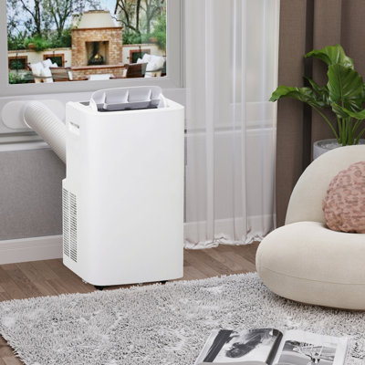 HOMCOM 12000 BTU Portable Air Conditioner For Rooms Uo To 549 Sq.Ft., 4-In-1 Mobile AC Unit With Dehumidifier, Cooling Fan, Sleep Mode, Remote Control, 24H Timer, Window Installation Kit, White