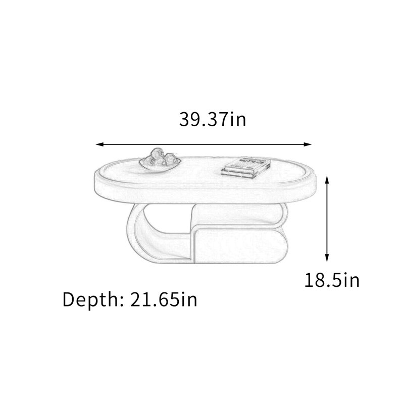 Table basse ovale de rangement pour petit appartement, Blanc laiteux, H 18,5 po x L 39,37 po x l 21,65 po