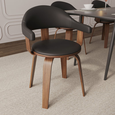 Chaise de salle à manger pivotante en cuir Alexander, chaise d'appoint rembourrée de style Mid-Century pour mobilier de salle à manger, chaise de bureau confortable rotative à 360 degrés avec pieds en bois massif et capacité de poids de 300 lb