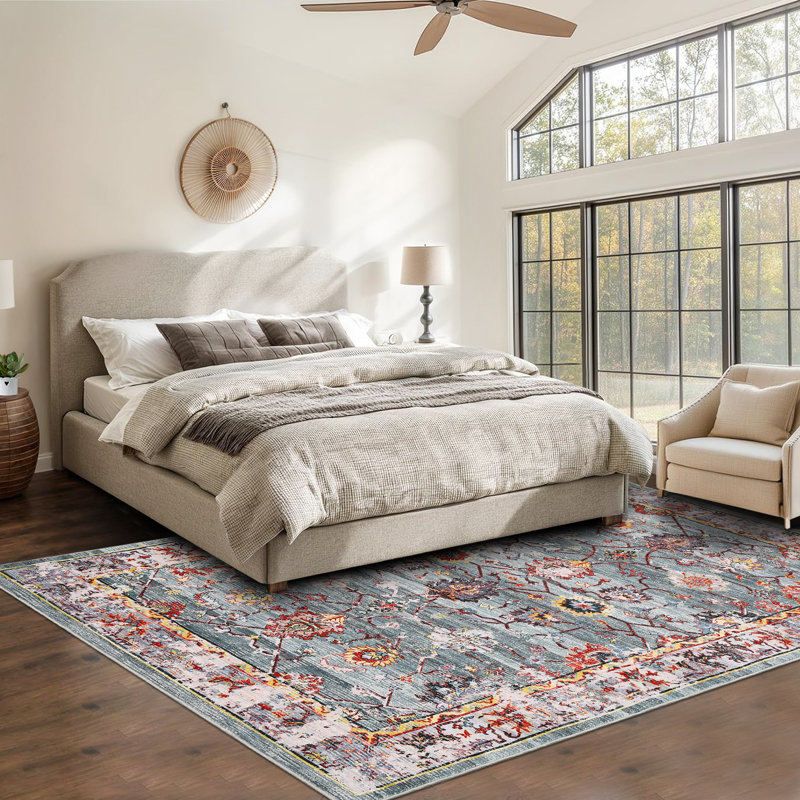 Oriental Machine Washable Area Rug for Living Room Non-Slip Indoor Carpet with Rubber Backing for Bedroom Dining Room Office Farmhouse