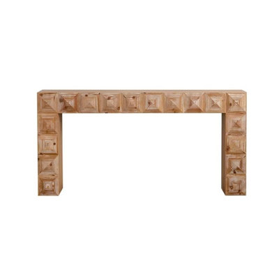 59.06" Rustic Geometric Relief Console Table - Solid Wood & MDF Entryway Table With 3D Carved Details For Living Room/Hallway(Only Including Coffee Table)