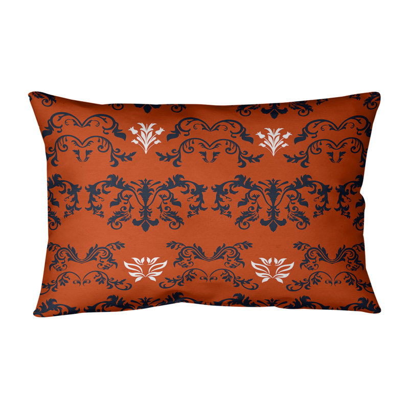 Chicago Damask Linen Reversible Throw Pillow, Orange/Black/White, Cotton Twill