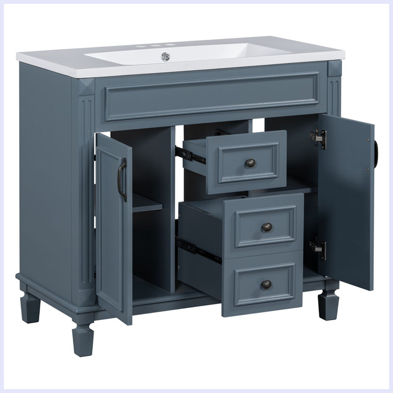 Meuble-lavabo moderne avec lavabo supérieur et 2 portes à fermeture douce, Bleu