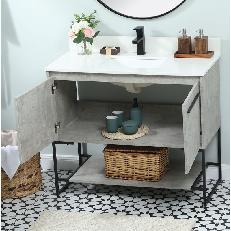 Rozell 40'' Single Bathroom Vanity with Engineered Marble Top, Concrete Gray