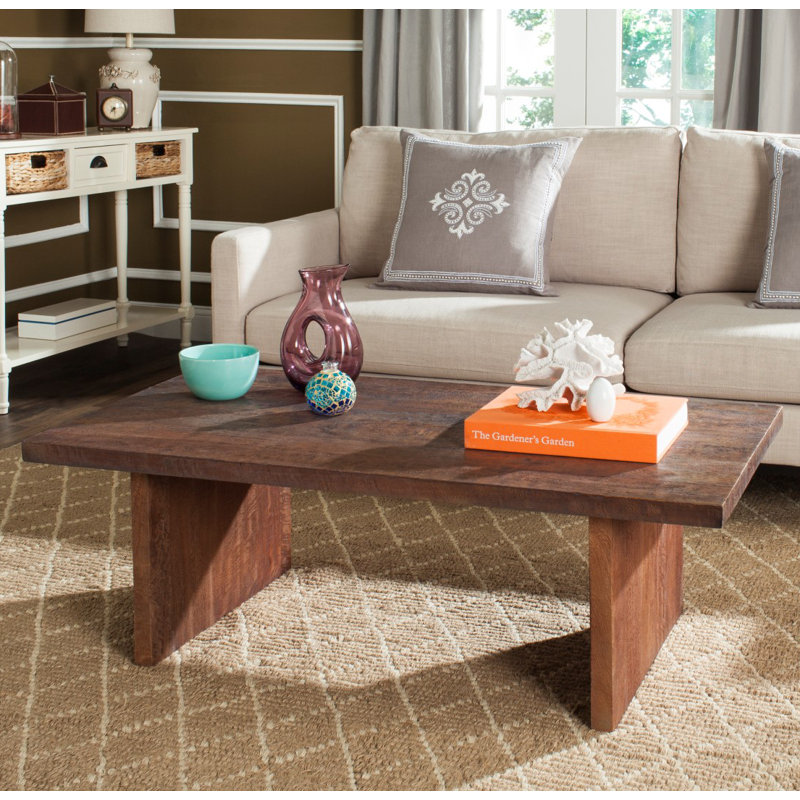 Table basse élégante en bois massif - Style côtier et tropical avec grain de bois naturel unique pour la maison, Brun