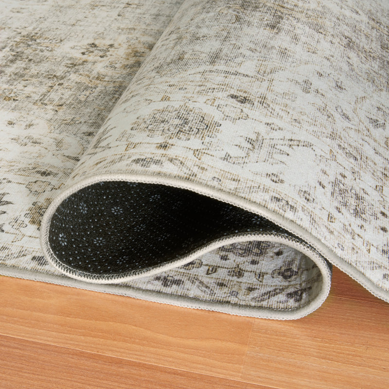 Lefkothea Joy Vintage Beige Ivory Machine Washable Area Rug, Rectangle 4' x 6'