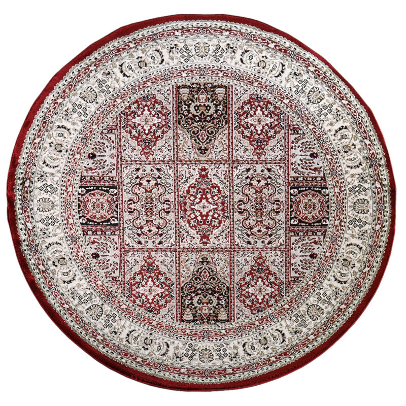 Devansh Oriental Red/Cream Area Rug, Round 5'2"