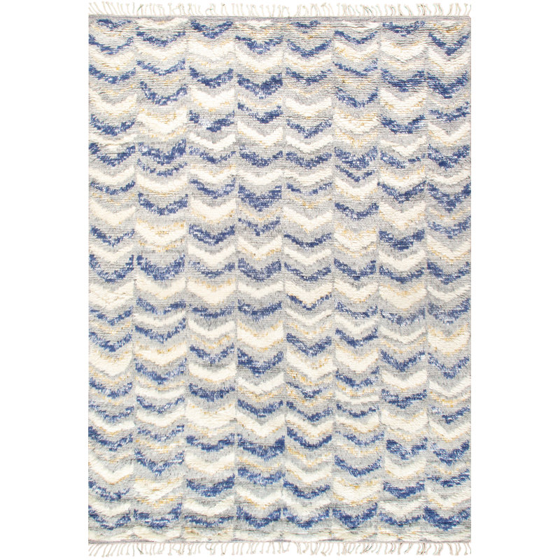 Tapis bleu / ivoire en laine noué à la main Casablanca Casablanca, Rectangle 4 pi 11 po x 7 pi 10 po