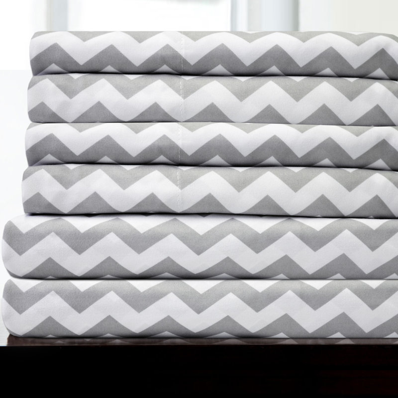 Chevron Zig-Zag Printed Microfiber Sheet Set with Bonus Pillowcases, California King Sheet Set with 4 Pillowcases