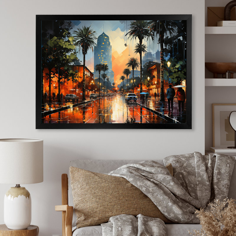 " Palm Trees Urban Miami I ", 24" H x 32" W x 1" D, Black Picture Framed