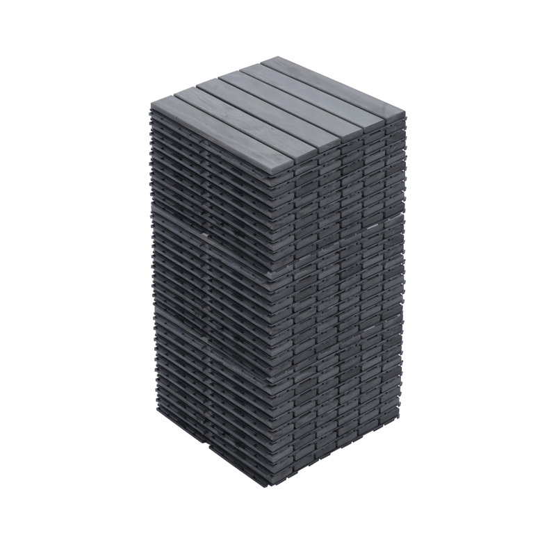 Carreaux de terrasse entrecroisés à motif rayé, plancher de bois franc d'acacia carré 12 po x 12 po pour patio, banc, bord de piscine, ...