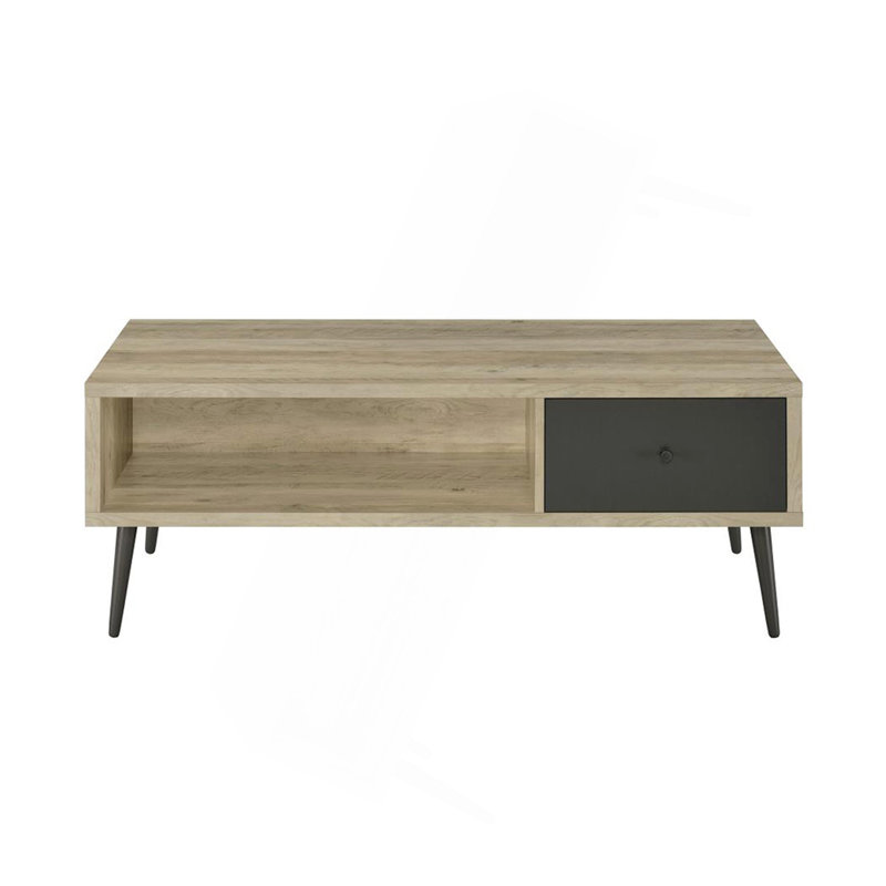 Table basse à 1 tiroir en bois d'ingénierie, pin vieilli