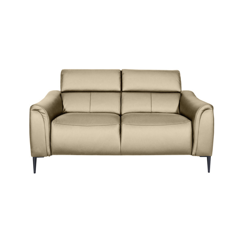 164 cm Genuine Leather Pillow Top Arm Reclining Sofa, Beige