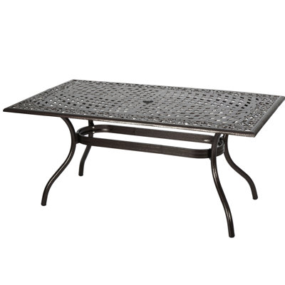 Cast Aluminum Outdoor Furniture Table - Flaunting Stunning Floral And Umbrella Feature Rectangular With Fascinating Slot