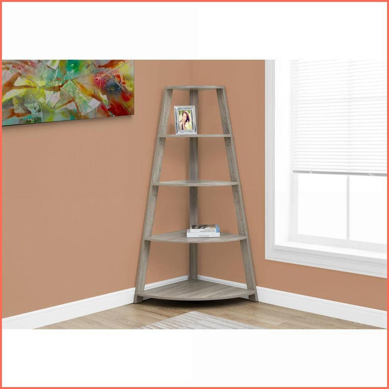Bookshelf 4 Tier Corner Etagere 60”h Contemporary Dark Taupe | Taupe | Particle Board, Taupe